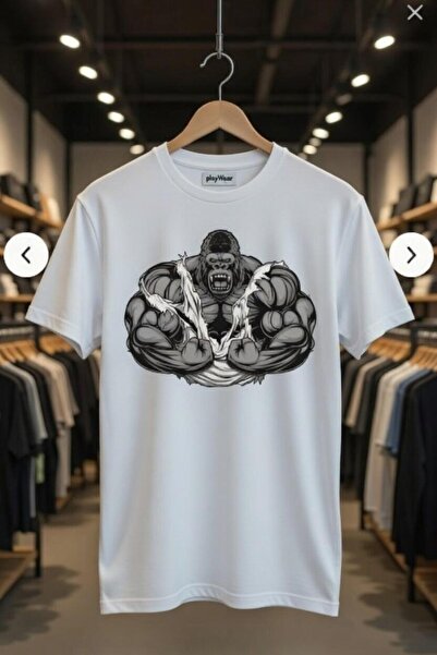 playwear Tricou negru unisex Fitness Gym Athlete Gorilla imprimat 100% bumbac...