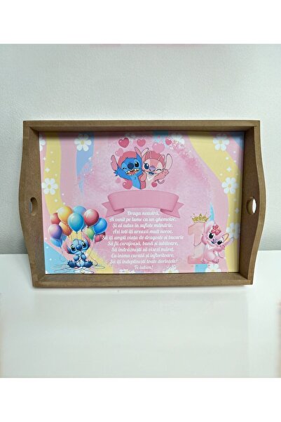Botez Set tavita pentru taiere mot/turta – Angel si Stitch – roz
