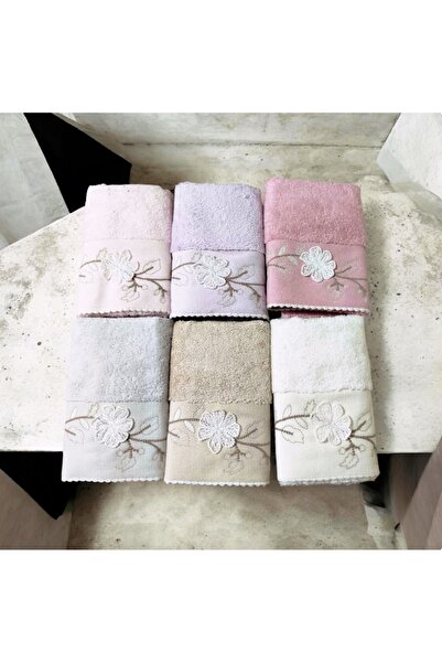Nurpak Yasemin 100% Cotton 3D Embroidered 30X50 cm Set of 6 Kitchen Towels