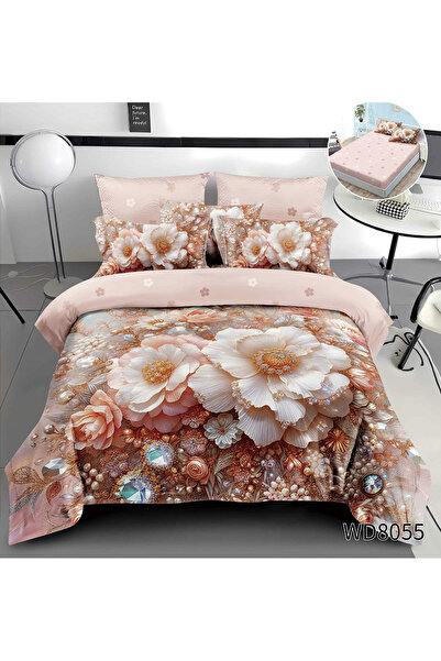 FIONNA.RO Finet 4-Piece Duvet Cover Set With 5D Stretchy - Pink Flowers And G...