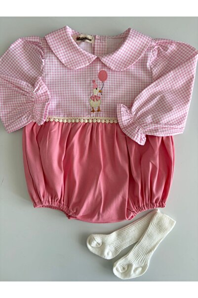 il mio bambino 100% Cotton Handmade Cute Duck Embroidery Overalls