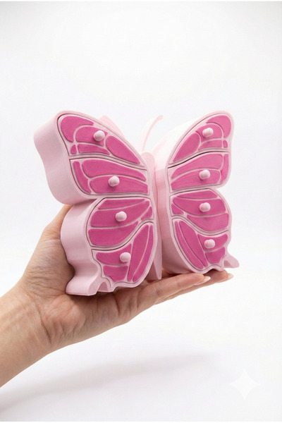 Muffy Stvdio Kelebek Tasarımlı Pembe Takı Kutusu Organizer - 8 Çekmeceli Deko...