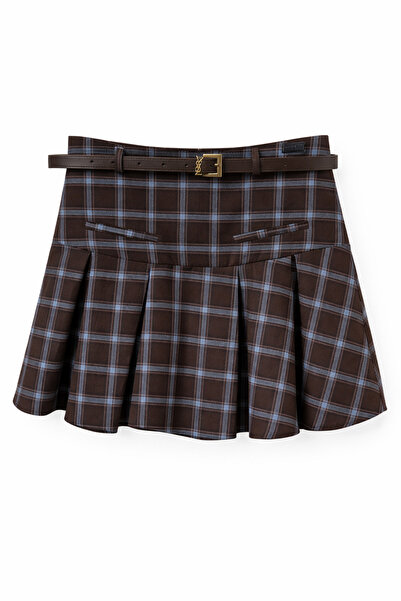 HAZELANNA Plaid Belted Blue Short Skirt