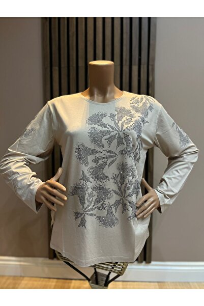 AKMAVİ Women's Middle Age and Above Round Neck Viscose Orchid Stone Mother Co...