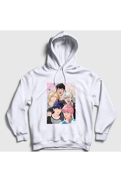 Presmono Hanorac unisex alb cu glugă K Pop Plave 601577tt