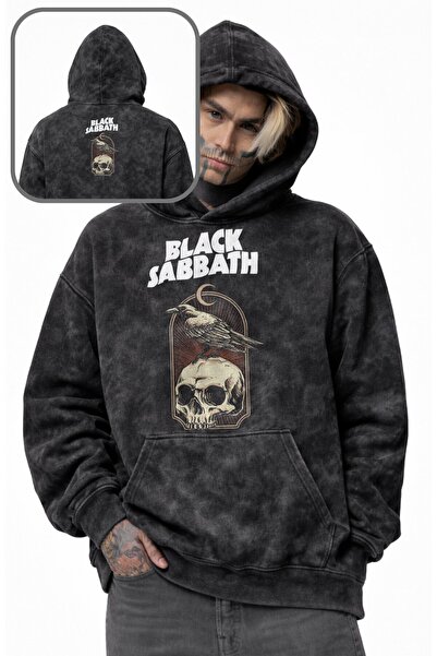 Fuddy Moda Unisex Oversize Φούτερ με κουκούλα και στάμπα Black Sabbath Raven,...