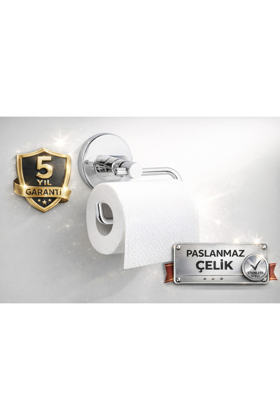 Alper Banyo 304 Paslanmaz Çelik Tuvalet Kağıtlığı – 5 Yıl Garantili – Yapışkanlı & Vidalı Montaj