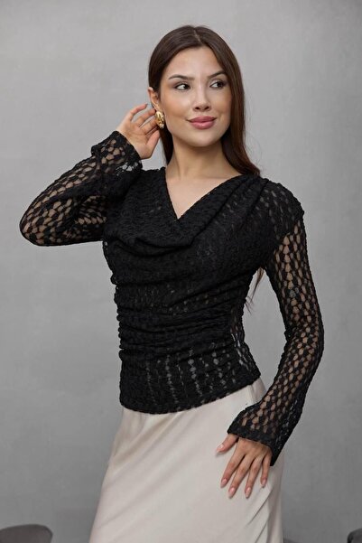 LİFERA Degaje Collar Lace Blouse