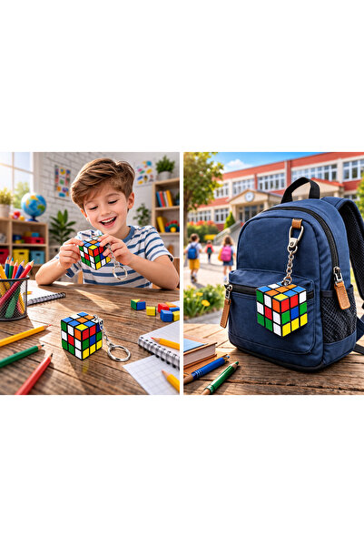 KAR TANESİ 12 Adet Mini Rubik Zeka Küpü 3x3 Anahtarlık Öğrenciye Hediye Karne...