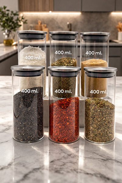 LİNGO HOME 6 Pieces of Vacuum Borosilicate Glass Spice Jar with Metal Lids 15...