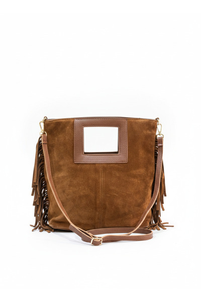 Voi Luxe SAHARA TABA - KENARLARI PÜSKÜLLÜ PENCERE DETAYLI SÜET ÇANTA