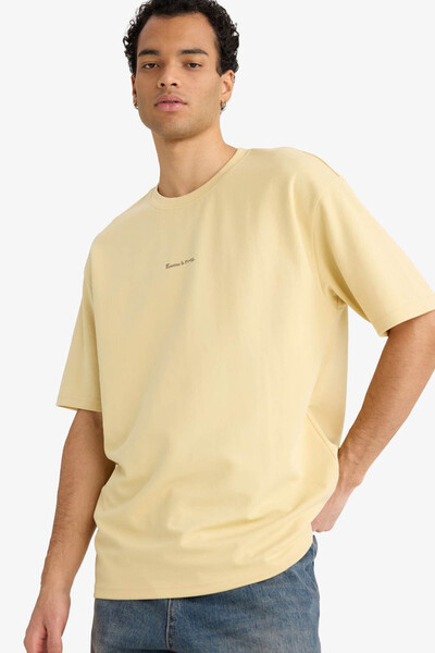 DeFacto Ανδρικό T-Shirt σε Φαρδιά Γραμμή Κίτρινο F8096AX/YL166