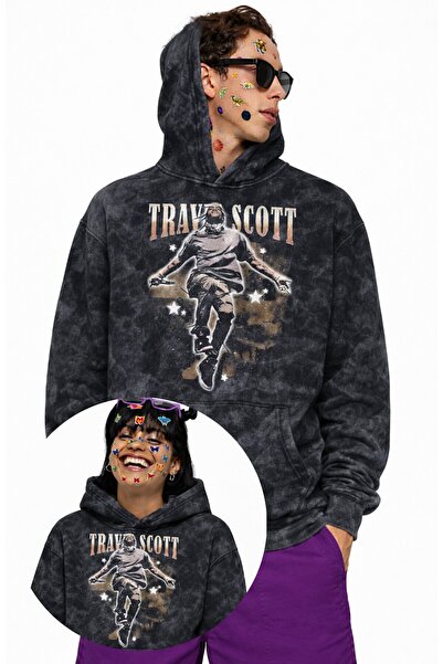 Fuddy Moda Hanorac unisex cu glugă, imprimat cu Star Travis Scott, lavabil, h...