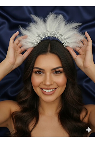 GOLDCENTER Сребристо метално украшение с камъни и пера за рожденничка, написа...