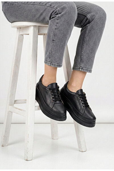 Dasha Women's black genuine Leather shoes with high soles 41