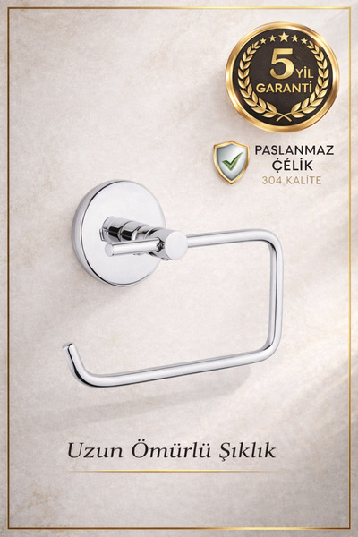 Alper Banyo 304 Paslanmaz Çelik Tuvalet Kağıtlığı – 5 Yıl Garantili – Yapışkanlı & Vidalı Montaj