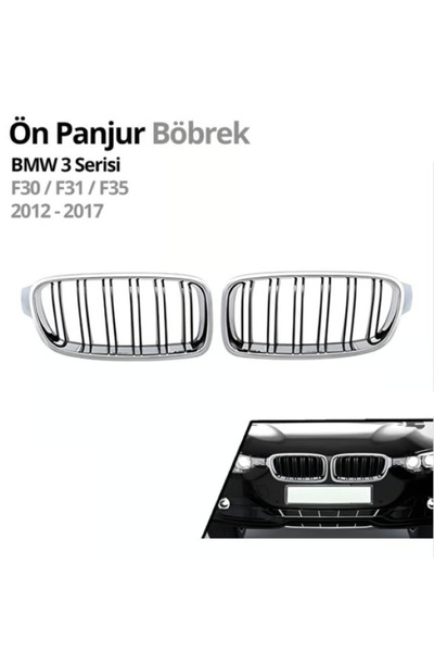 CESAUTO BMW 3 SERİSİ F30 (2012-2018) KROM ÇİFT ÇITA PANJUR BÖBREK SETİ PİANOB...