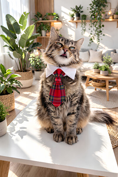 Minikpaw aksesuar Ekose Detaylı Yetişkin Kedi ve Küçük Irk Köpek İçin Kravat