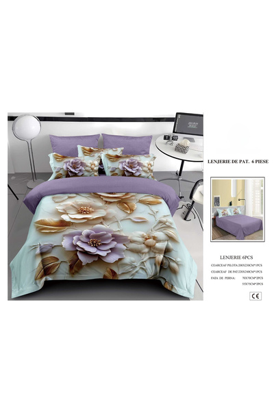 FIONNA.RO Finet Duvet Cover Set 6 Pieces 5D - Purple With Porcelain Flowers