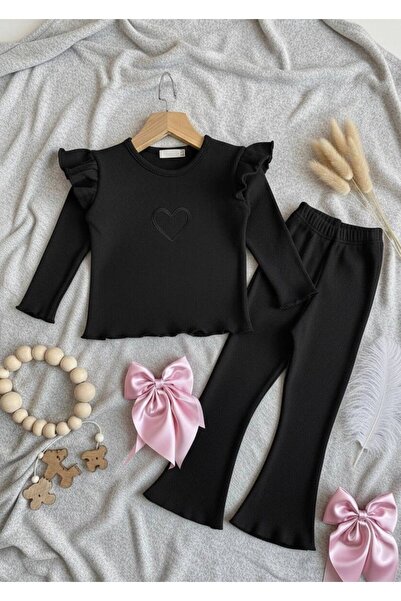 ARBİ kids Girl's Heart-Shaped Camisole Fabric Spanish Tights Set