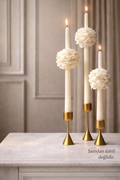 aymumi home Dekoratif Çiçek Detaylı Uzun Mum Seti