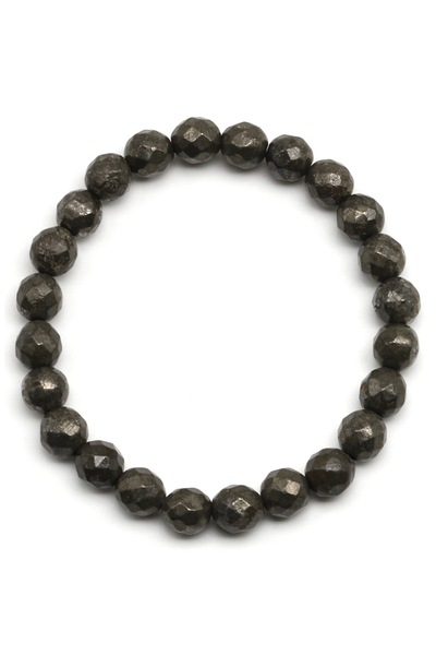 Taşmir Pyrite Natural Stone Bracelet 8 mm Faceted Round Cut