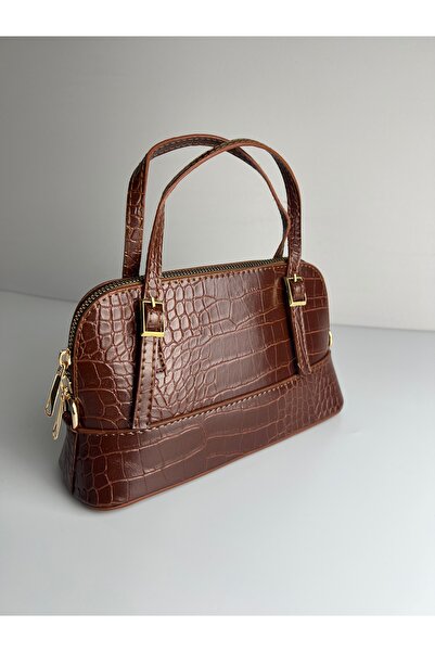 Giseca Loya Taba Timsah Deri Şık Kadın El ve Omuz Çantası