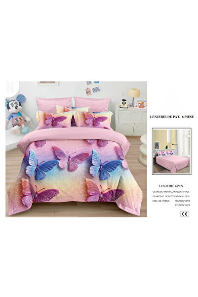 FIONNA.RO Finet Duvet Cover Set 6 Pieces 5D - Colorful Butterflies On Pink