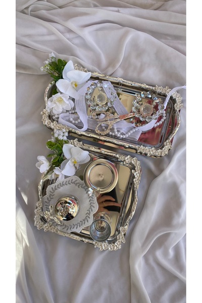 Z&B FLOWERS Ayaklı Nişan Tepsisi Söz Tepsisi Damat Fincan Seti