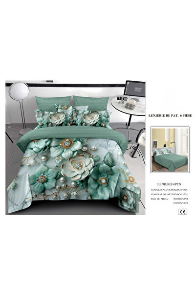 FIONNA.RO Finet Duvet Cover Set 6 Pieces 5D - Vernil With Flowers And Pearls