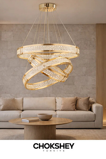 Altın Işıltının İhtişamı: Kristal Detaylı Modern Sarkıt Avize