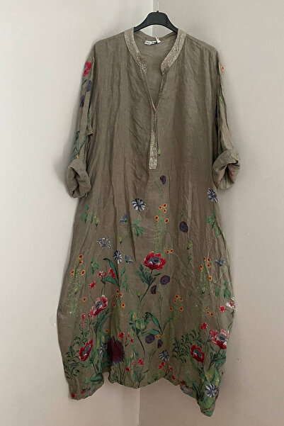 AYASOFYA OTANTIK Women's Italian Sequined Collared Wildflower Pattern Oversiz...