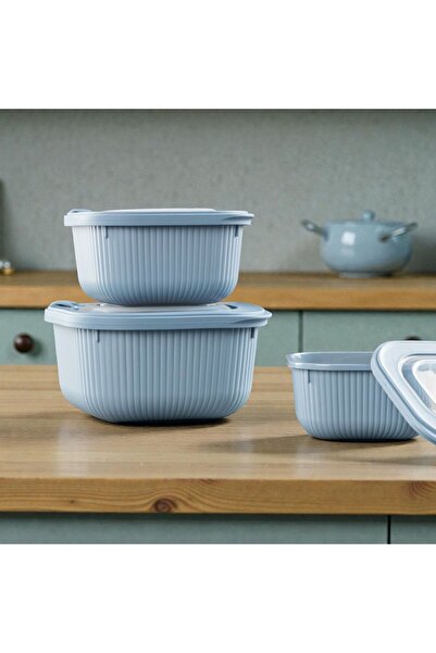 PONÇİK STORE 3 Piece Square Microline Storage Container Set (600-1100-1800 ml)