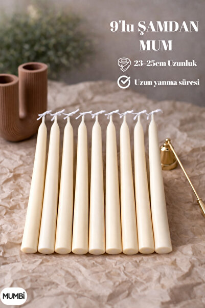 aymumi home 9’lu Şamdan Mum Seti 23–25 cm | Dekoratif Uzun Mum