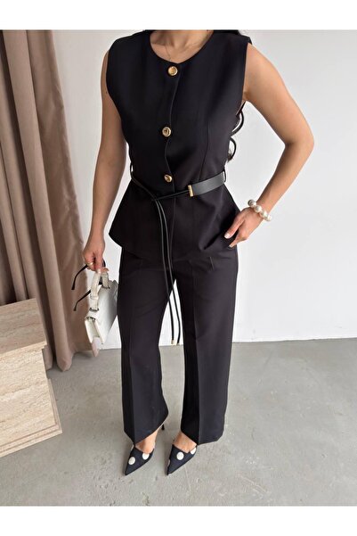 Ekim Store Belted and Tied Double Vest Trouser Suit