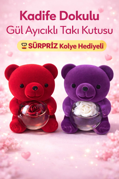 seraptakidunyasi Kadife Gül Ayıcık Takı Kutusu – 1 Adet Kolye Hediyeli | Özel...