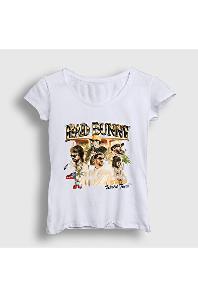 Presmono Women's White World Tour Dtmf Bad Bunny T-Shirt 605463Tt