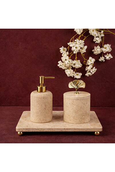 MIARIK DESIGN & DEKORASYON DEKORATİF TRAVERTEN MERMER AKSESUAR DETAYLI 3 LU B...