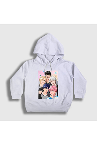 Presmono Unisex dečija bela majica K Pop Plave Sa kapuljačom 601542tt