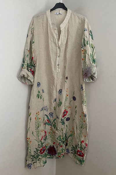 AYASOFYA OTANTIK Women's Italian Beige Sequined Collared Wildflower Pattern O...