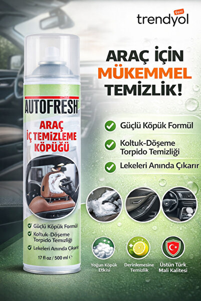 AutoFresh Araç İç Temizleyici Köpük Sprey 500 ml Oto Koltuk, Tavan, Araba Döşeme Temizleme Köpüğü