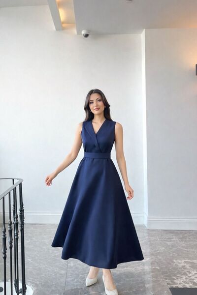 NURGENC Elena Kolsuz Kloş Etek Saten Maxi Elbise