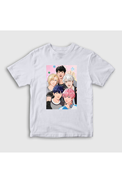 Presmono Unisex dečji beli bend K Pop Plave T-shirt 601549tt