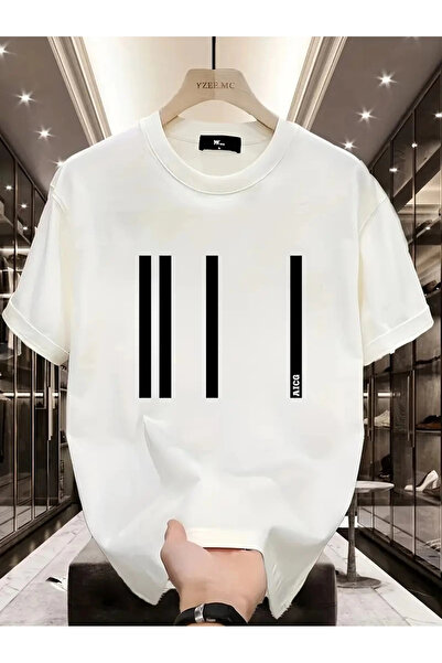 GökTR تيشيرت AICG بياقة دائرية مطبوعة من الأمام والخلف للنساء - أبيض