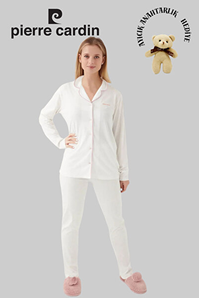 Pierre Cardin Ecru Modal & Cotton, Long Sleeve, Front Buttoned, Women's Pajam...