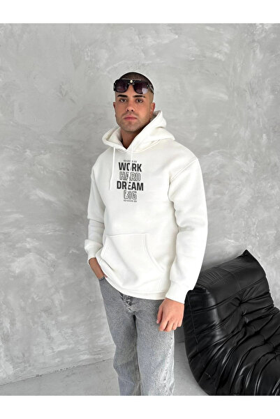 Exbob Men's Winter Three Thread P Cotton U K Hooded Sweatshirt - White
