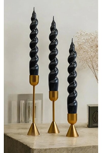 Yuma Hediye 3’lü İtalyan Burgu Şamdan Mum Seti – Spiral Dekoratif Mumlar | Za...