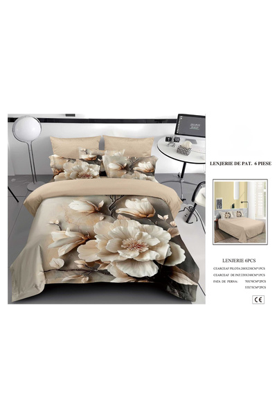 FIONNA.RO Finet Duvet Cover Set 6 Pieces 5D - Sweet Beige With Flowers