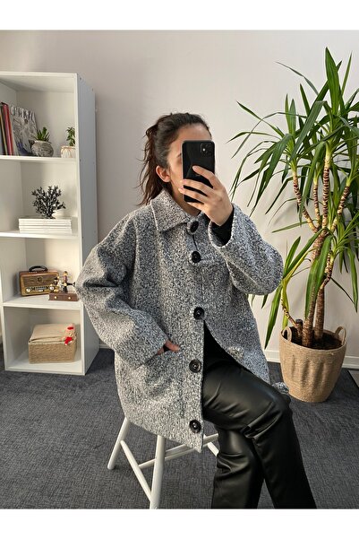 hilla Gri Buklet Kumaş Ceket