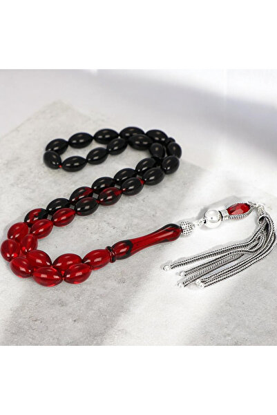 İnan Tesbih Ateşi Amber Silver Tassel Rosary Beads, Filtered Color